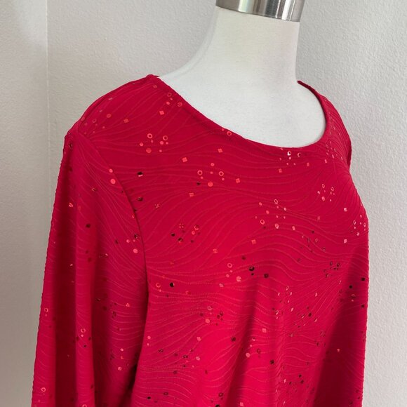NEW JM Collection Womans Plus 3X Red Sequin Tunic Top Stretch Shirt - Picture 2 of 11